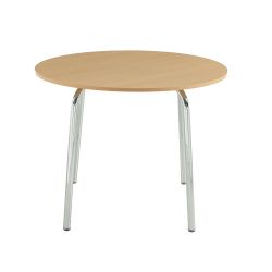 Ensemble repas table à manger ronde VASSI effet chêne et lot de 4 chaises JACK tissu marron