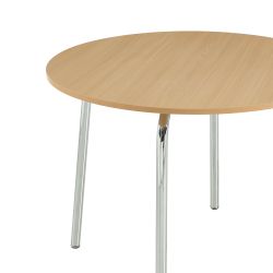 Ensemble repas table à manger ronde VASSI effet chêne et lot de 4 chaises JACK tissu marron