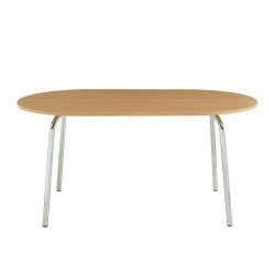 Ensemble repas table à manger ovale VASSIeffet chêne et lot de 4 chaises ELLA tissu écru
