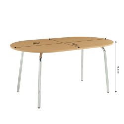 Ensemble repas table à manger ovale VASSI effet chêne et lot de 4 chaises ELLA tissu marron