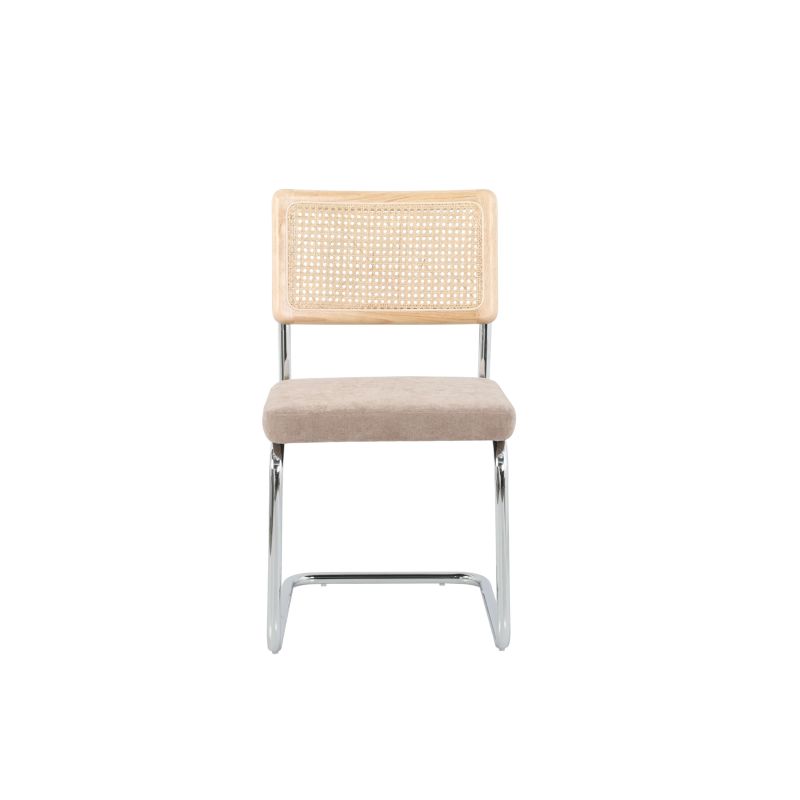 Ensemble repas table à manger ovale VASSI effet chêne et lot de 4 chaises ELLA tissu marron