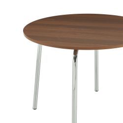 Ensemble repas table à manger ronde VASSI effet noyer et lot de 4 chaises ELLA tissu écru