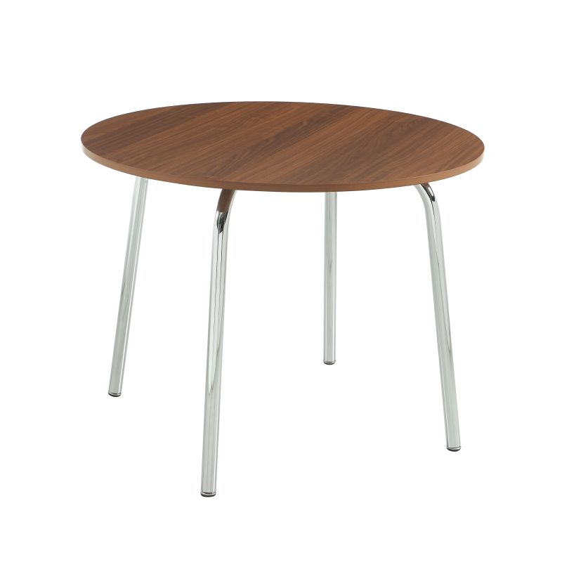 Ensemble repas table à manger ronde VASSI effet noyer et lot de 4 chaises ELLA tissu écru