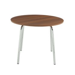 Ensemble repas table à manger ronde VASSI effet noyer et lot de 4 chaises ELLA tissu écru