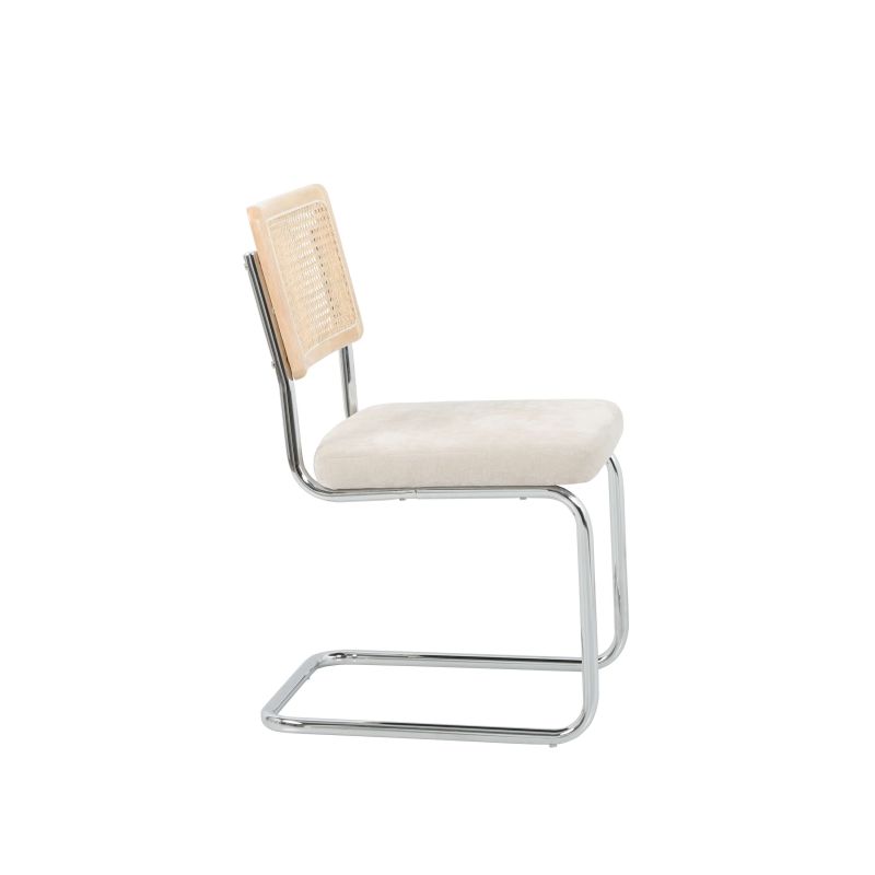 Ensemble repas table à manger ronde VASSI effet noyer et lot de 4 chaises ELLA tissu écru