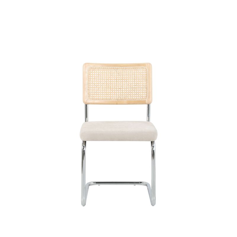 Ensemble repas table à manger ronde VASSI effet noyer et lot de 4 chaises ELLA tissu écru