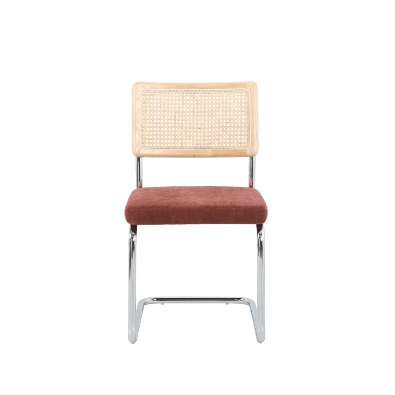 Ensemble repas table à manger ronde VASSIeffet noyer et lot de 4 chaises ELLA tissu bordeaux