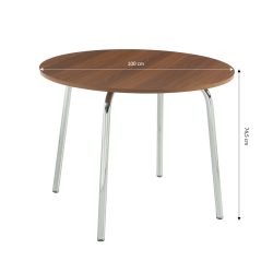 Ensemble repas table à manger ronde VASSI effet noyer et lot de 4 chaises JACK tissu écru