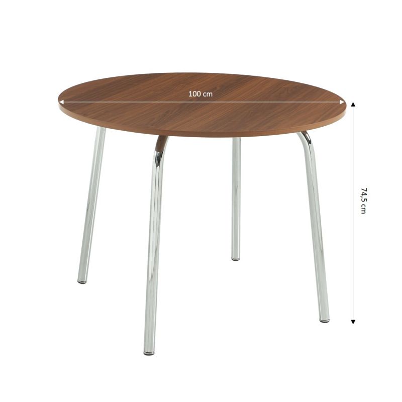 Ensemble repas table à manger ronde VASSI effet noyer et lot de 4 chaises JACK tissu écru
