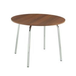 Ensemble repas table à manger ronde VASSI effet noyer et lot de 4 chaises JACK tissu bordeaux