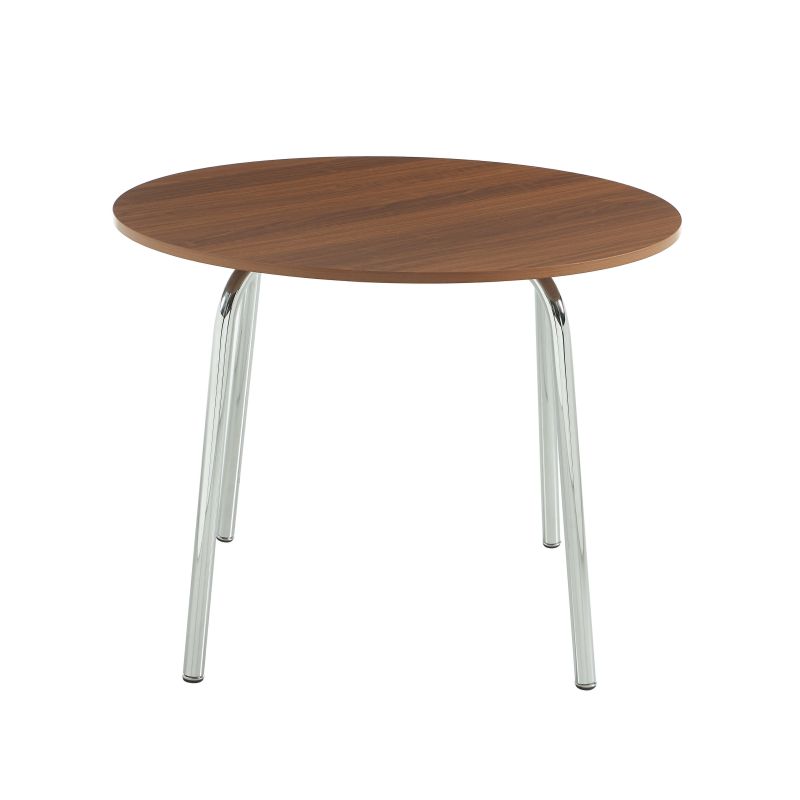 Ensemble repas table à manger ronde VASSI effet noyer et lot de 4 chaises JACK tissu bordeaux
