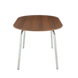 Ensemble repas table à manger ovale VASSI effet noyer et lot de 4 chaises ELLA tissu écru