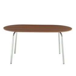 Ensemble repas table à manger ovale VASSI effet noyer et lot de 4 chaises ELLA tissu écru