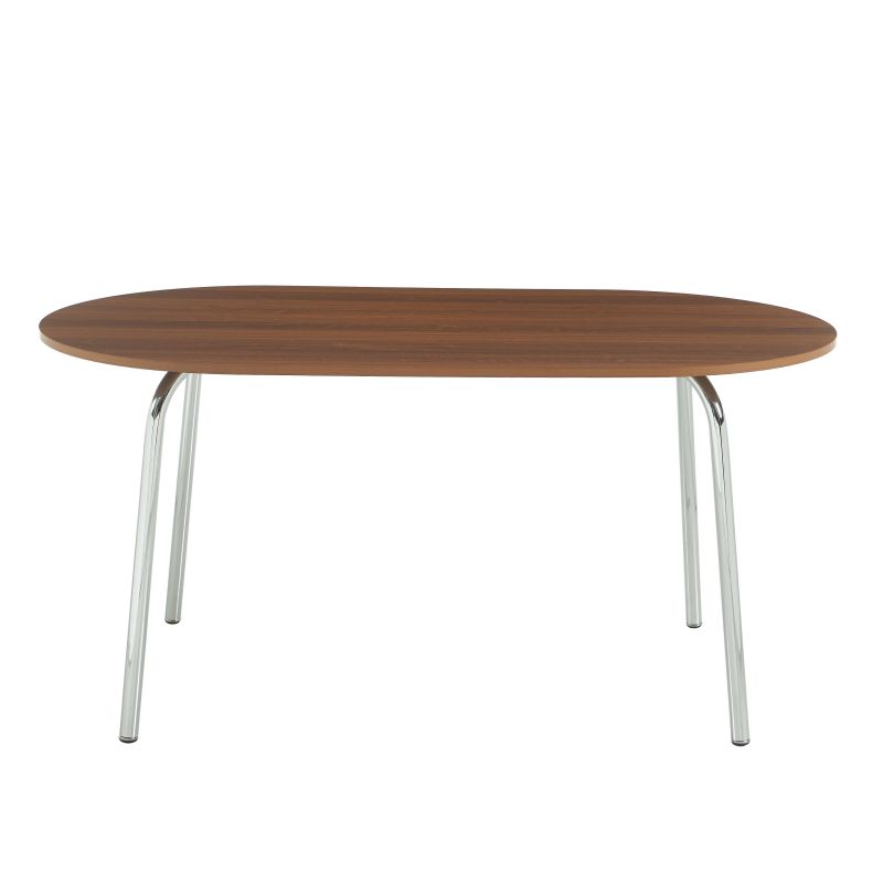 Ensemble repas table à manger ovale VASSI effet noyer et lot de 4 chaises ELLA tissu bordeaux