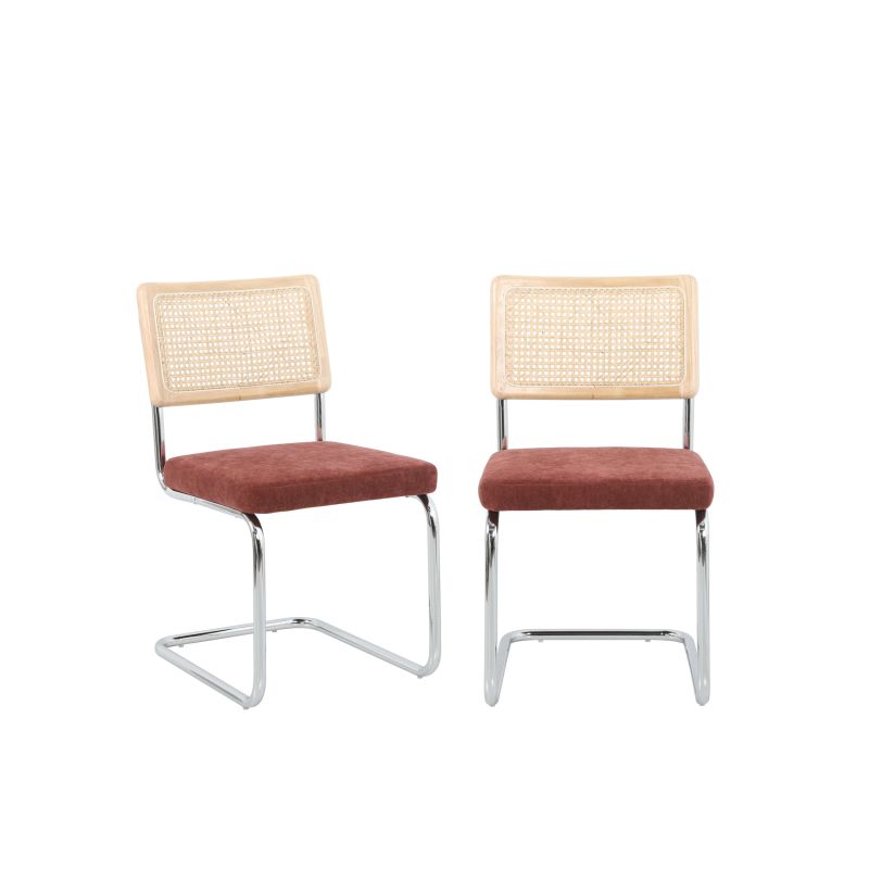 Ensemble repas table à manger ovale VASSI effet noyer et lot de 4 chaises ELLA tissu bordeaux