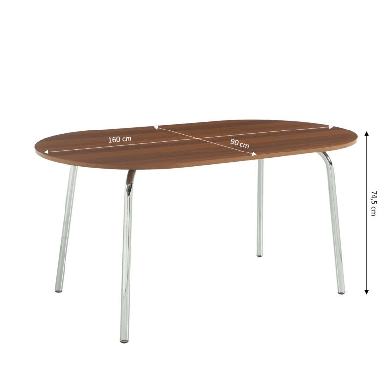 Ensemble repas table à manger ovale VASSI effet noyer et lot de 4 chaises JACK