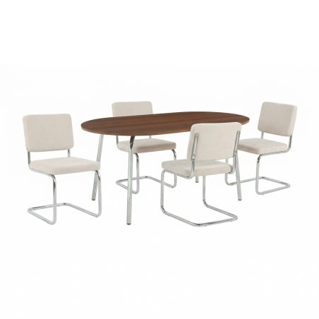 Ensemble repas table à manger ovale VASSI effet noyer et lot de 4 chaises JACK