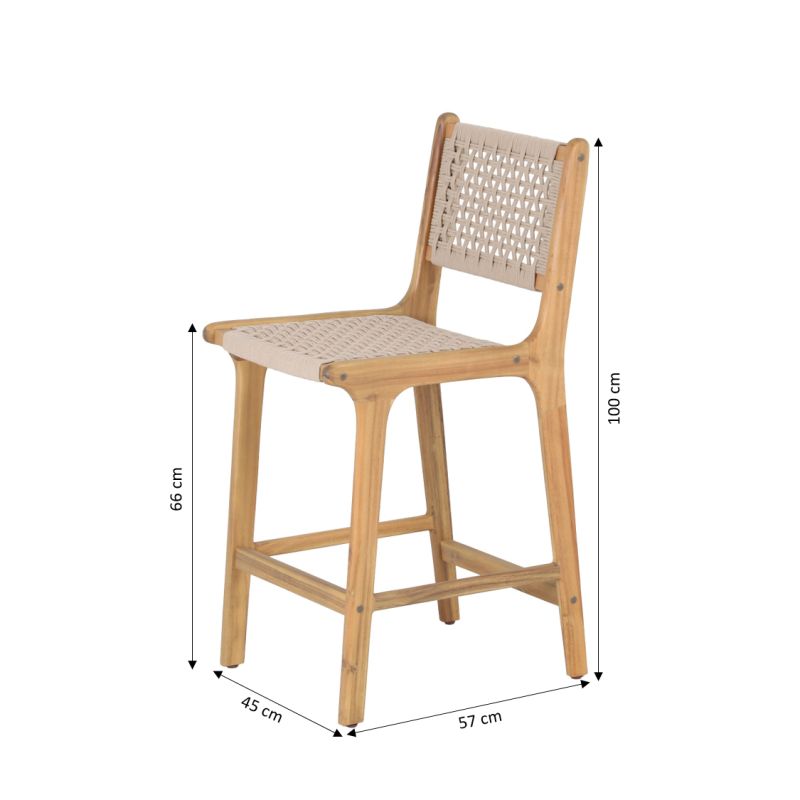 Lot de 2 tabourets de bar KUTA hauteur d'assise 66 cm en corde