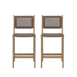 Lot de 2 tabourets de bar KUTA bois d'acacia et corde marron clair