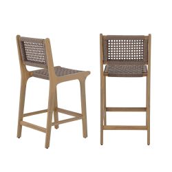 Lot de 2 tabourets de bar KUTA bois d'acacia et corde marron clair