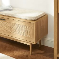 Banc à chaussures AMANA effet chêne et cannage rotin 100cm