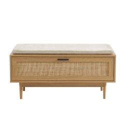 Banc à chaussures AMANA effet chêne et cannage rotin 100cm