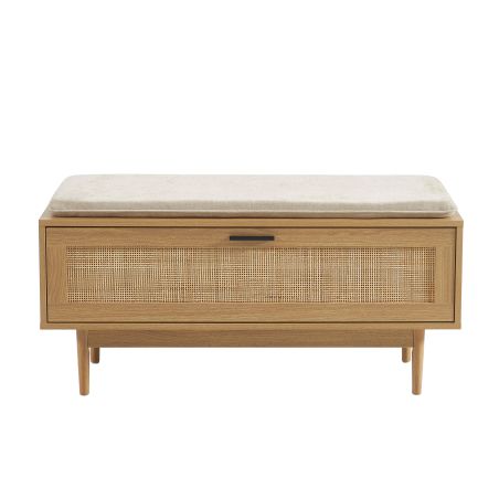 Banc à chaussures AMANA effet chêne et cannage rotin 100cm
