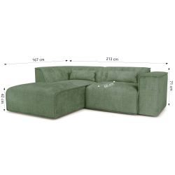 Canapé d'angle gauche fixe NUNA 4 places tissu vert