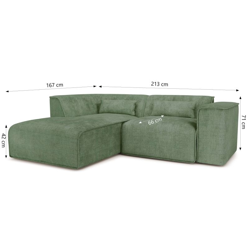 Canapé d'angle gauche fixe NUNA 4 places tissu vert