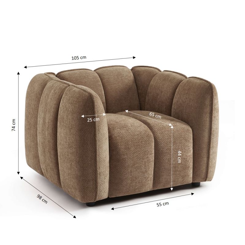 Fauteuil MATILDA 1 place tissu chenille marron