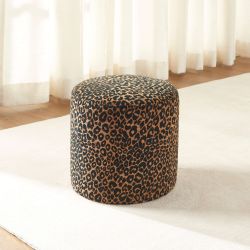 Pouf AWA tissu imprimé léopard noir