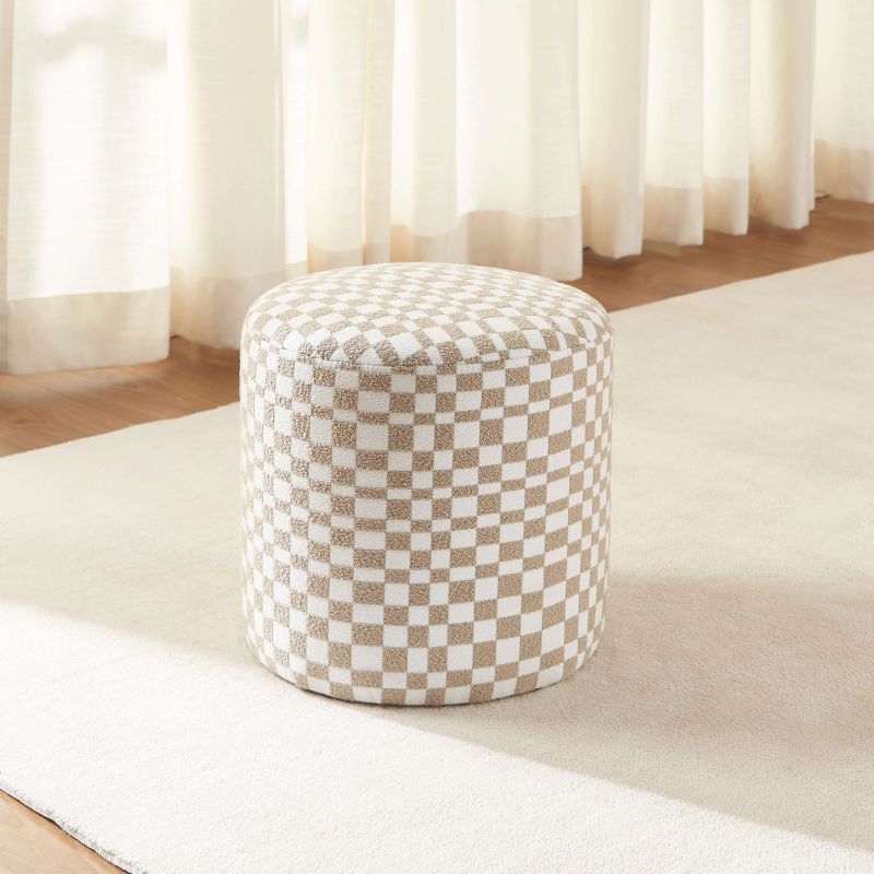 Pouf AWA tissu damier beige