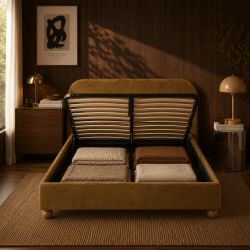 Lit coffre PILKA 140x190 tissu chenille bronze sommier inclus