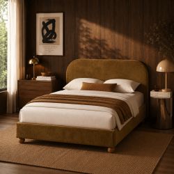 Lit coffre PILKA 140x190 tissu chenille bronze sommier inclus