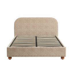 Lit coffre PILKA 160x200 tissu jacquard léopard beige sommier inclus