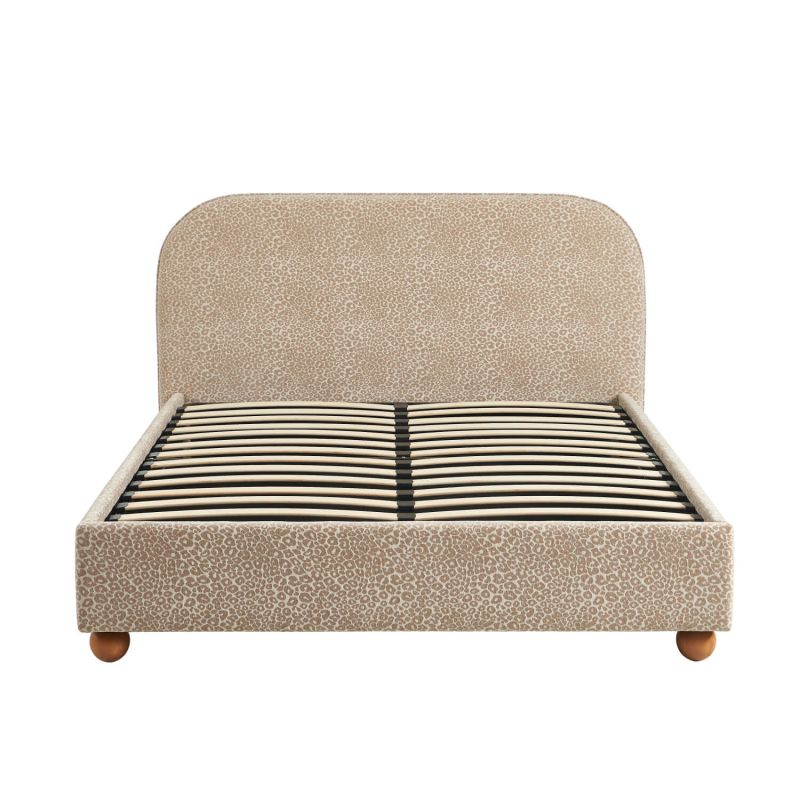 Lit coffre PILKA 160x200 tissu jacquard léopard beige sommier inclus