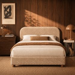 Lit coffre PILKA 160x200 tissu jacquard léopard beige sommier inclus