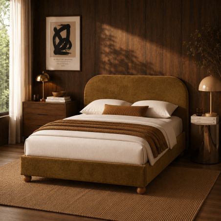 Lit coffre PILKA 160x200 tissu chenille bronze sommier inclus