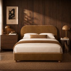 Lit coffre PILKA 160x200 tissu chenille bronze sommier inclus
