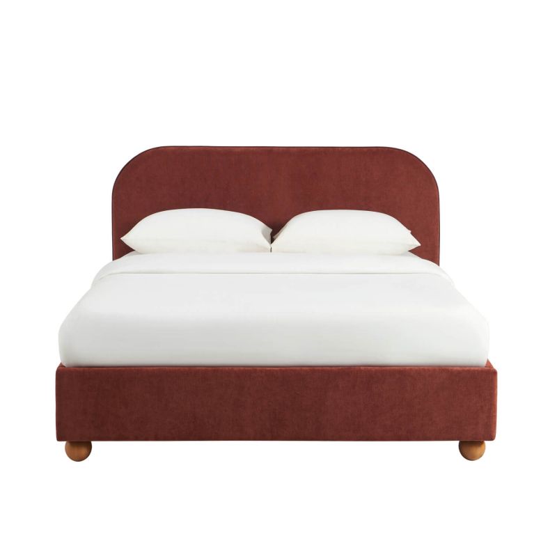 Lit coffre PILKA 160x200 tissu chenille bordeaux sommier inclus