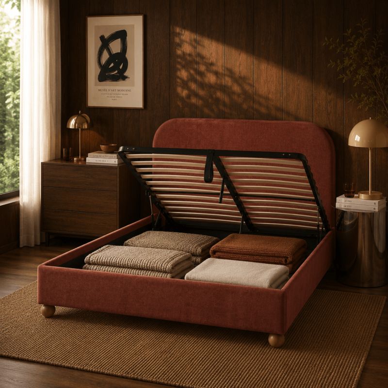 Lit coffre PILKA 160x200 tissu chenille bordeaux sommier inclus