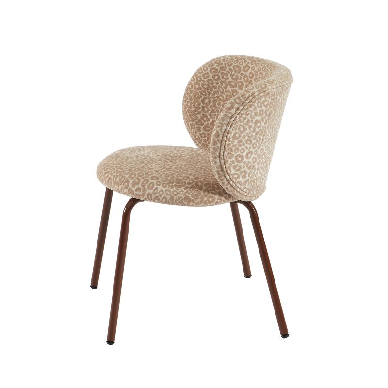Lot de 2 chaises SERENA tissu jacquard léopard beige et pieds métal marron