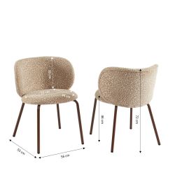 Lot de 2 chaises SERENA tissu jacquard léopard beige et pieds métal marron