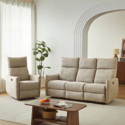 Canapé relax électrique MINOS 3 places tissu chenille beige