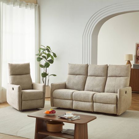Canapé relax électrique MINOS 3 places tissu chenille beige