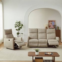 Canapé relax électrique MINOS 3 places tissu chenille beige