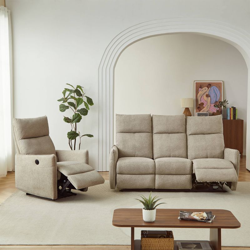 Canapé relax électrique MINOS 3 places tissu chenille beige