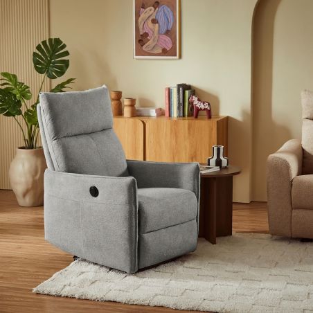 Fauteuil relax électrique MINOS 1 place tissu chenille gris