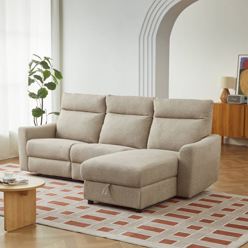 Canapé d'angle droit relax électrique HOROS 4 places tissu chenille beige
