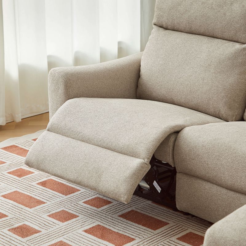 Canapé d'angle droit relax électrique HOROS 4 places tissu chenille beige